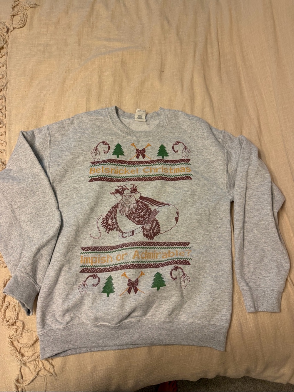 The Office Belsnickel Christmas Gray Holiday Graphic Crewneck